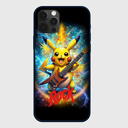 Чехол для iPhone 12 Pro Рок звезда Пикачу с электрогитарой, цвет: 3D-черный