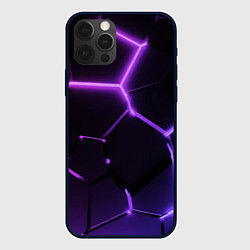 Чехол для iPhone 12 Pro Темные фиолетовые неоновые плиты в разломе, цвет: 3D-черный