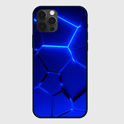 Чехол для iPhone 12 Pro Текстура темных синих неоновые плиты, цвет: 3D-черный