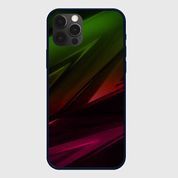 Чехол для iPhone 12 Pro Зелено-красные неоновые абстрактные объемные полос, цвет: 3D-черный