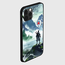 Чехол для iPhone 12 Pro Самурай на берегу горного озера - нейросеть, цвет: 3D-черный — фото 2