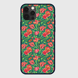 Чехол для iPhone 12 Pro Тюлпаны с бабочками, цвет: 3D-черный