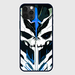 Чехол для iPhone 12 Pro Абстрактный белый череп и синие полосы, цвет: 3D-черный