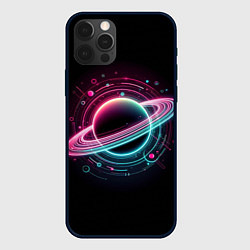 Чехол для iPhone 12 Pro Неоновый Сатурн, цвет: 3D-черный
