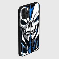 Чехол для iPhone 12 Pro Белый череп и синие полосы на чёрном фоне, цвет: 3D-черный — фото 2