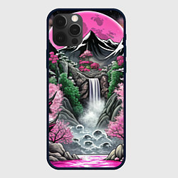 Чехол для iPhone 12 Pro Японские горы и водопад, цвет: 3D-черный