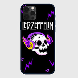 Чехол для iPhone 12 Pro Led Zeppelin неоновый череп, цвет: 3D-черный
