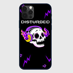 Чехол для iPhone 12 Pro Disturbed неоновый череп, цвет: 3D-черный