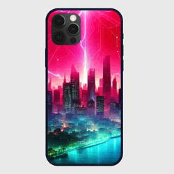 Чехол для iPhone 12 Pro Неоновая гроза в мегаполисе - удар молнии, цвет: 3D-черный