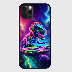 Чехол для iPhone 12 Pro Tyrannosaur DJ - neon glow, цвет: 3D-черный