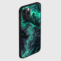 Чехол для iPhone 12 Pro Бирюзовый мрамор на черном фоне, цвет: 3D-черный — фото 2