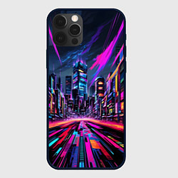 Чехол для iPhone 12 Pro Неоновый мегаполис, цвет: 3D-черный