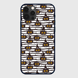 Чехол для iPhone 12 Pro Halloween - тыквы, светящиеся глаза, цвет: 3D-черный