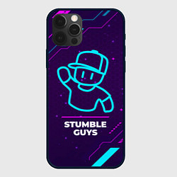 Чехол для iPhone 12 Pro Символ Stumble Guys в неоновых цветах на темном фо, цвет: 3D-черный