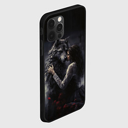 Чехол для iPhone 12 Pro Девушка обнимает волка, цвет: 3D-черный — фото 2