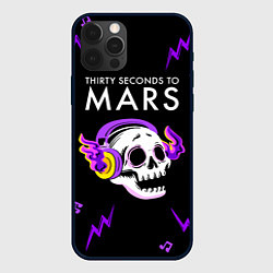 Чехол для iPhone 12 Pro Thirty Seconds to Mars неоновый череп, цвет: 3D-черный