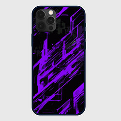 Чехол для iPhone 12 Pro Purple stripes on a black background, цвет: 3D-черный