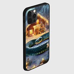 Чехол для iPhone 12 Pro Большая змея на фоне новогоднего дома, цвет: 3D-черный — фото 2