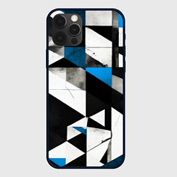 Чехол для iPhone 12 Pro Black and blue abstraction on a white background, цвет: 3D-черный