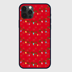 Чехол для iPhone 12 Pro Гирлянды на красном, цвет: 3D-черный