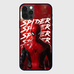 Чехол для iPhone 12 Pro Spider-man red background, цвет: 3D-черный