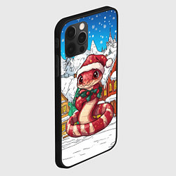 Чехол для iPhone 12 Pro Красная полосатая змейка в новогоднем городке, цвет: 3D-черный — фото 2