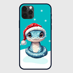 Чехол для iPhone 12 Pro Новогодняя голубая змейка символ 2025, цвет: 3D-черный