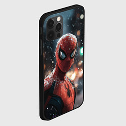 Чехол для iPhone 12 Pro Spider man на фоне снегопада, цвет: 3D-черный — фото 2