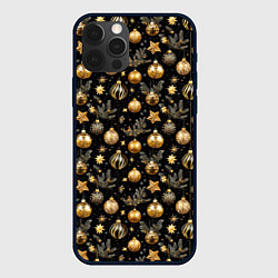 Чехол для iPhone 12 Pro Золотые новогодние шары, цвет: 3D-черный