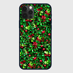 Чехол для iPhone 12 Pro Ягоды падуба на новогодней елке, цвет: 3D-черный