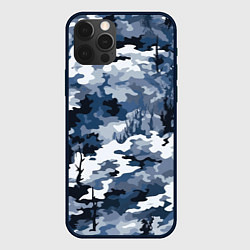Чехол для iPhone 12 Pro Камуфляж серо синий, цвет: 3D-черный