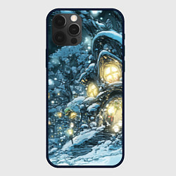 Чехол для iPhone 12 Pro Новогодний пещерный домик, цвет: 3D-черный