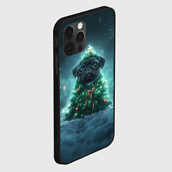Чехол для iPhone 12 Pro Черный мопс - елка, цвет: 3D-черный — фото 2