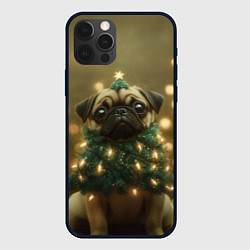 Чехол для iPhone 12 Pro Новогодний мопс - елка, цвет: 3D-черный