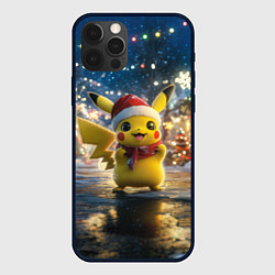 Чехол для iPhone 12 Pro Новогодний Пикачу, цвет: 3D-черный
