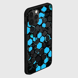 Чехол для iPhone 12 Pro Сине-серые шестиугольники на чёрном фоне, цвет: 3D-черный — фото 2