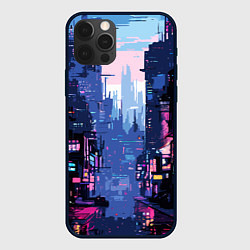 Чехол для iPhone 12 Pro Киберпанк город розовый, цвет: 3D-черный
