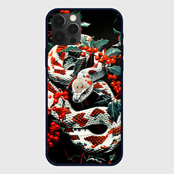 Чехол для iPhone 12 Pro Змея красно-белая и падуб остролистный, цвет: 3D-черный