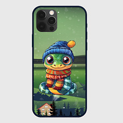 Чехол для iPhone 12 Pro Зеленая милая змейка, цвет: 3D-черный