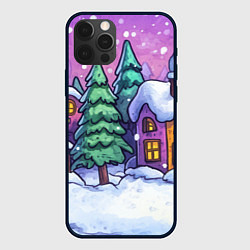 Чехол для iPhone 12 Pro Новогодний мультяшный двор, цвет: 3D-черный