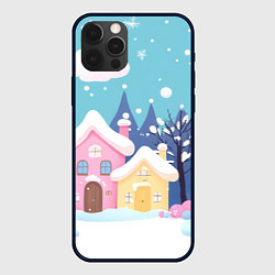 Чехол для iPhone 12 Pro Новогодние милые домики, цвет: 3D-черный