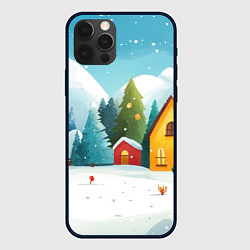 Чехол для iPhone 12 Pro Новогодний городок иллюстрация, цвет: 3D-черный