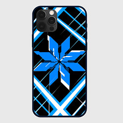 Чехол для iPhone 12 Pro Сине-белая звезда и полосы на чёрном фоне, цвет: 3D-черный