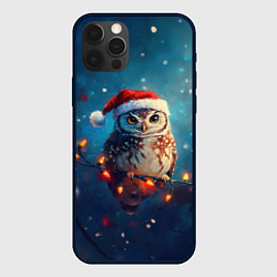 Чехол для iPhone 12 Pro Новогодняя сова на гирлянде, цвет: 3D-черный