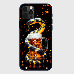 Чехол для iPhone 12 Pro Змея с кружкой пива в новогоднюю ночь, цвет: 3D-черный