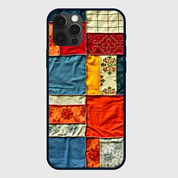 Чехол для iPhone 12 Pro Пэчворк из ярких тканей, цвет: 3D-черный