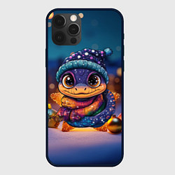 Чехол для iPhone 12 Pro Синяя новогодняя змейка, цвет: 3D-черный