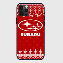 Чехол для iPhone 12 Pro Новогодний Subaru с оленями, цвет: 3D-черный