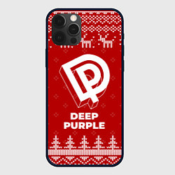 Чехол для iPhone 12 Pro Новогодний Deep Purple с оленями, цвет: 3D-черный