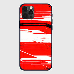 Чехол для iPhone 12 Pro Горизонтальные чёрно-белые линии на красном фоне, цвет: 3D-черный